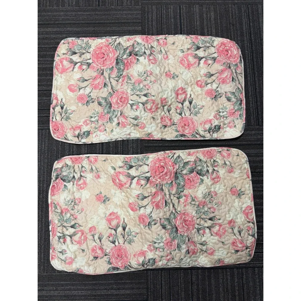 Beatrice Home Fashions King Pillow Shams Set of 2 Pink Rose Floral Quilted